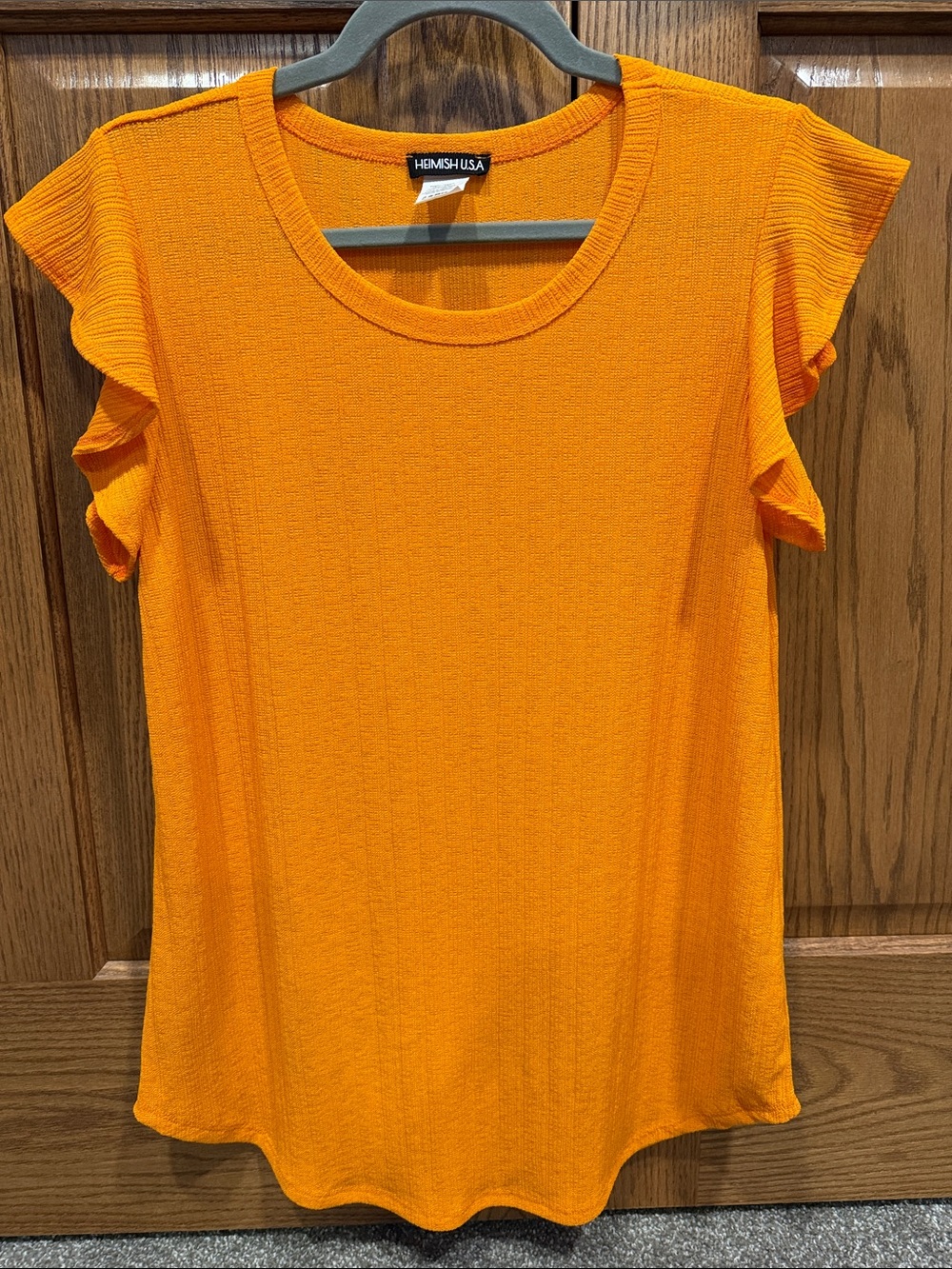 HEIMISH USA Orange Ruffle Sleeve Knit Too